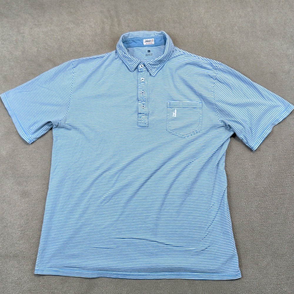 Johnnie-O Polo Shirt Mens Large Blue White Striped Cotton Short Sleeve Pocket L